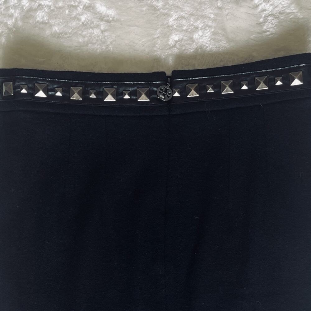 Tory Burch | Black Studded 100% Wool Pencil Skirt | Sz S | Edgy, Corporate Goth - Picture 5 of 9